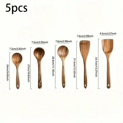 5pcs Wooden Spoons With A Box,Lightweight And Heat Resistant