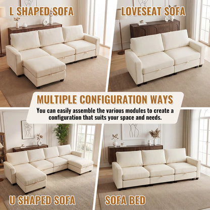 Modular Sectional Sofa Set with 2 Ottomans, U Shaped Convertible Couch with Storage