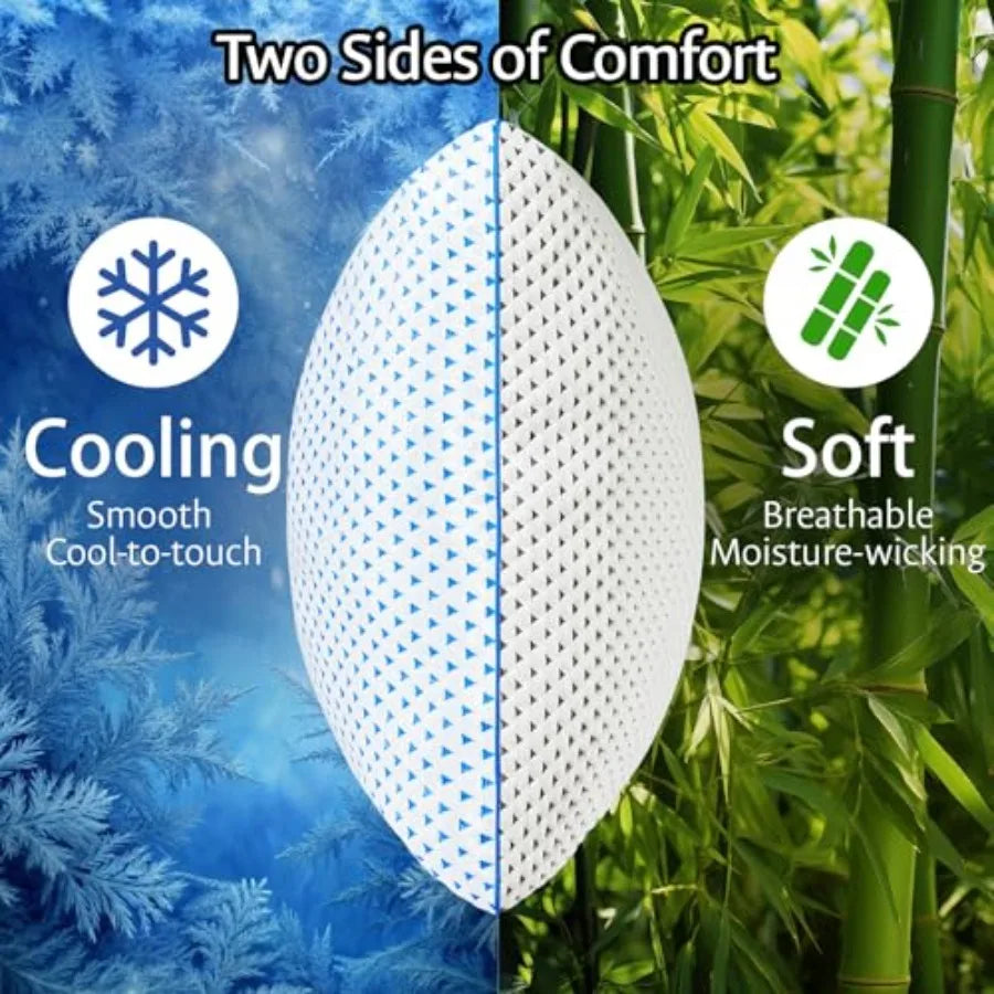 Cooling Gel Memory Foam Pillows, Queen Size Set of 2, Bamboo Rayon