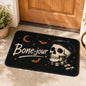 Flannel Halloween Doormat, Non‑Slip Absorbent Entryway Rug, Funny Skeleton Skull Gothic and Bat Floor Mat, Spooky Fall Outdoor Decor