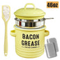 46 Oz Grease Container with Filter, Scraper, Strainer & Silicone Spatula, Dishwasher Safe