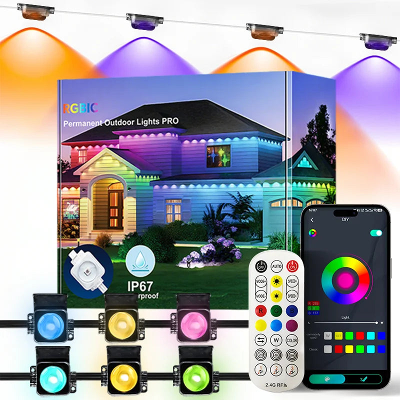 Smart Permanent Outdoor Lights for Eaves, IP67 Waterproof Light String with App Remote Control, Music Sync for House Roof Decor