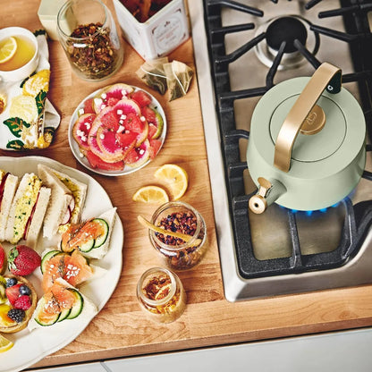 Beautiful 1.8L Ceramic Non-Stick Stovetop Tea Kettle, Sage Green by Drew Barrymore