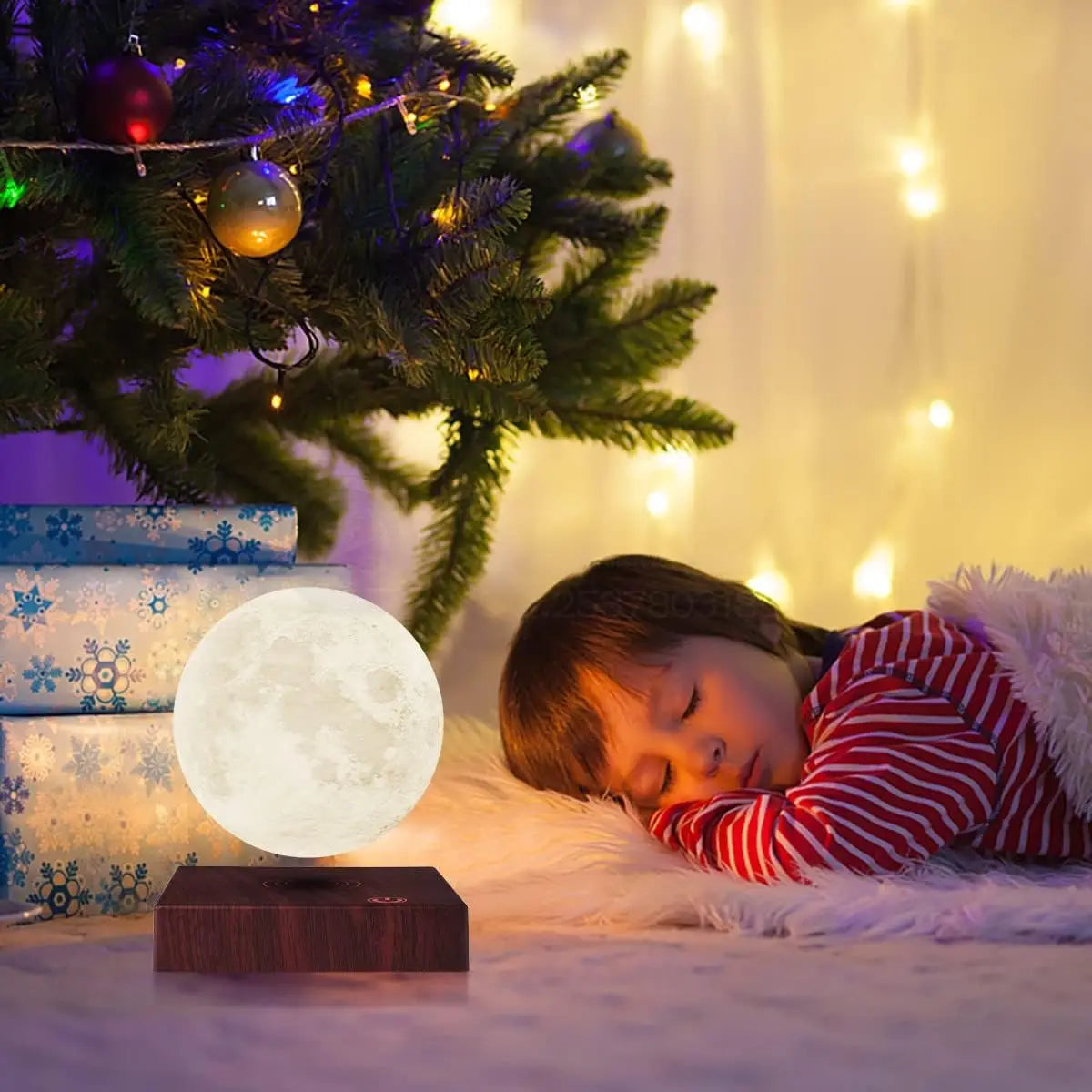 Magnetic Floating Rotating Moon Lamp with Wooden Base, 3 Color Temperature LED Night Lights
