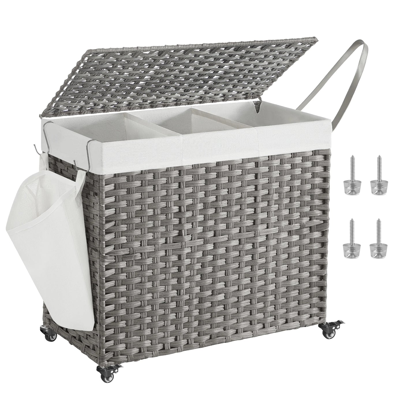 Laundry Hamper with Lid, 42.3 Gallons (160 L), Rolling Basket with Wheels