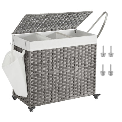 Laundry Hamper with Lid, 42.3 Gallons (160 L), Rolling Basket with Wheels