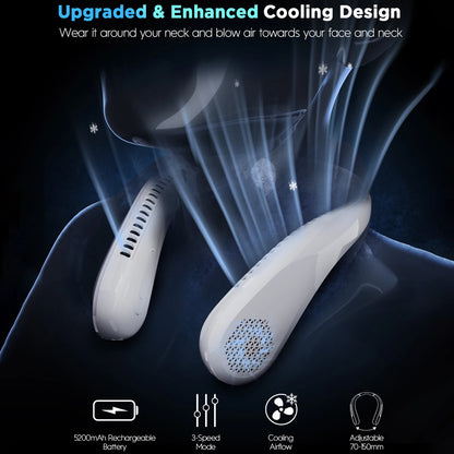 Portable Neck Fan, Rechargeable Bladeless and Wearable with 4 Speeds, 66 Vents