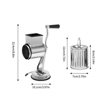 Rotary Grater, Stainless Steel Slicer with 5 Blades & Suction Cup Base