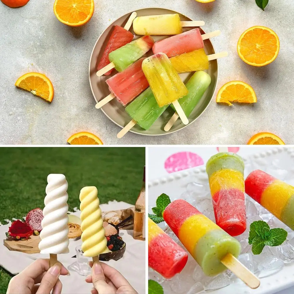 9 Cavity Silicone Ice Pop Molds, Easy-Release, BPA-Free with 50 PCS Sticks