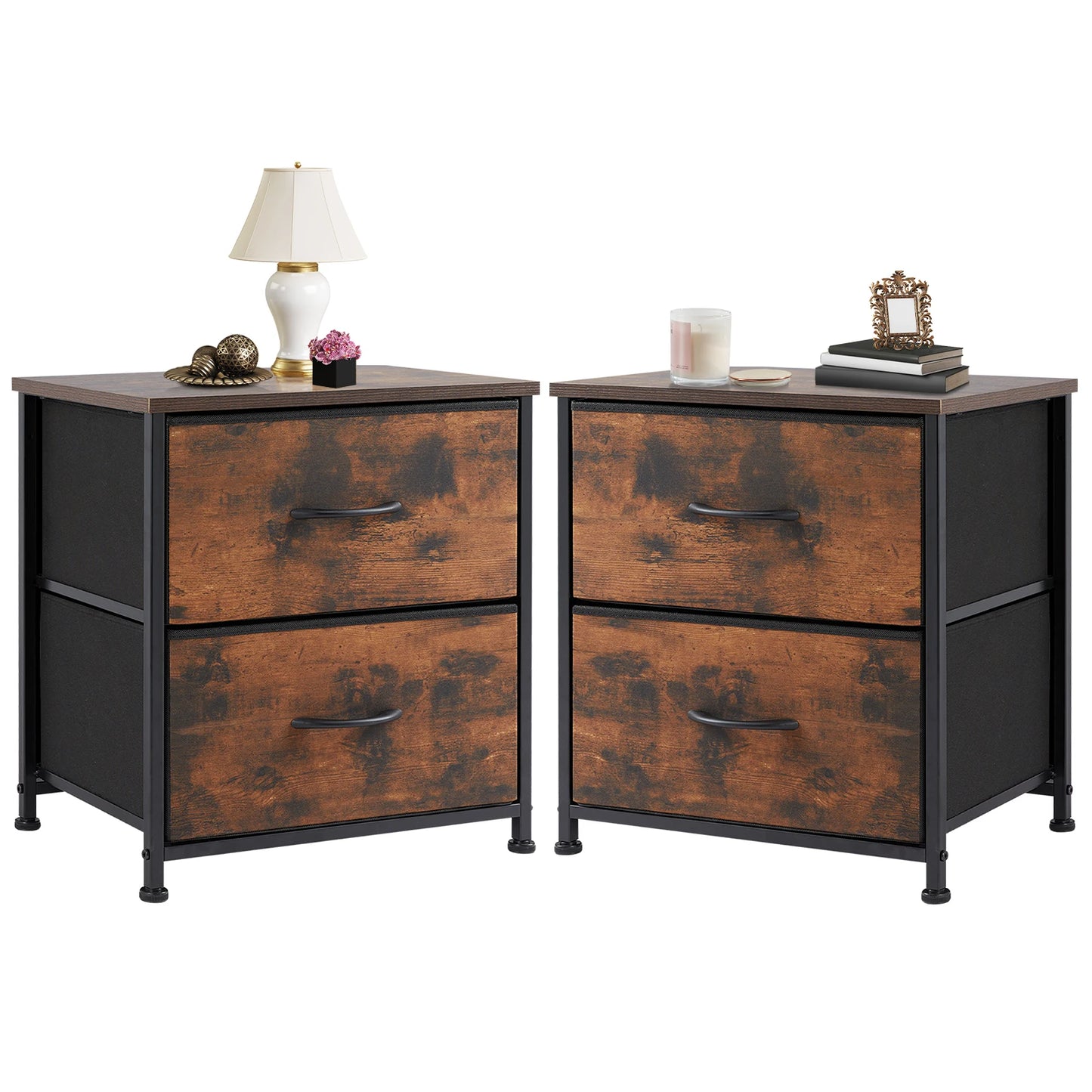 Nightstand, Table Storage For Bedroom 2 Fabric Drawers