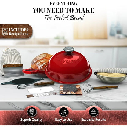 Enameled Cast Iron Bread Pan With Lid, 9 Piece Complete Bread Baking Set, Dutch Oven for Bread Baking 10 Inch Bread Oven with Lid