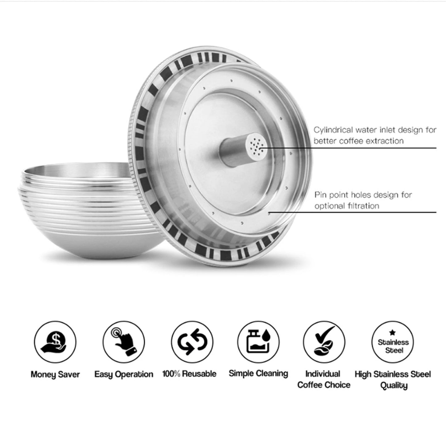 Stainless Steel Reusable capsules for Nespresso vertuo coffee machine