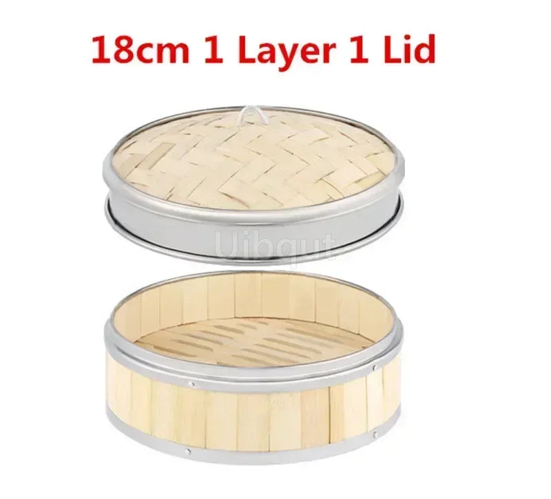 Bamboo Food Steamer basket with Stainless Steel Banding