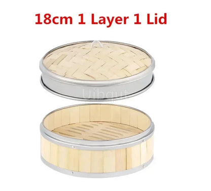 Bamboo Food Steamer basket with Stainless Steel Banding