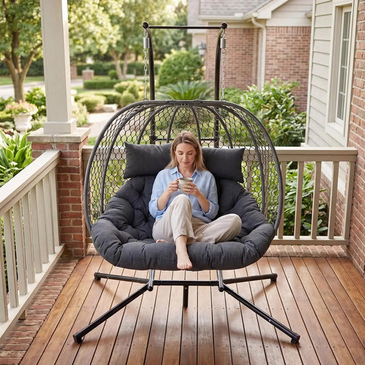 Double Outdoor Egg Swing Chair with Stand