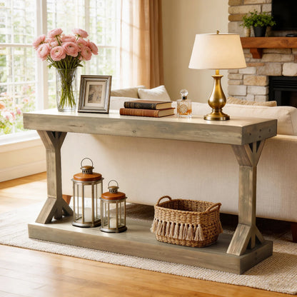 120cm Solid Wood Console Table, Farmhouse Entryway Table, Rectangular Couch Tables, Behind Sofa Accent Tables for Hallway ,Living Room