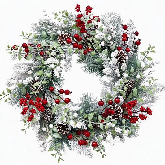 Elegant Snowy Pinecone Berry Christmas Wreath, LED PVC Christmas Wreath, Window Door Wall Ornament Decorations, Wall Decor