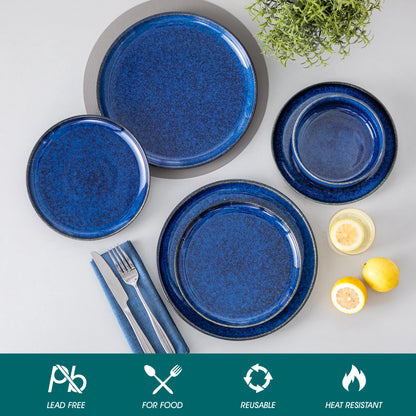 2/24 PCS Starry Blue Reactive Glaze Stoneware Dinnerware Sets, Ceramic Plates Set with 4 pcs Dinner Plate/Dessert/Bowl