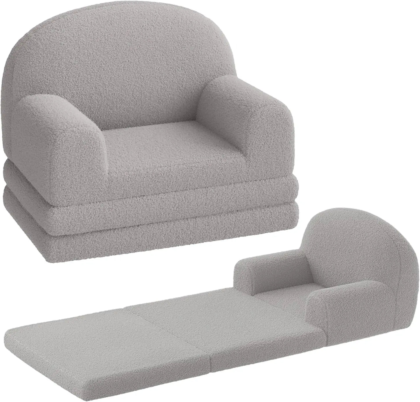 2 In 1 Kids Armchair And Folding Foam Bed, Soft Sherpa Fabric, Ideal For Playroom, Kids' Bedroom