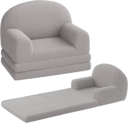 2 In 1 Kids Armchair And Folding Foam Bed, Soft Sherpa Fabric, Ideal For Playroom, Kids' Bedroom