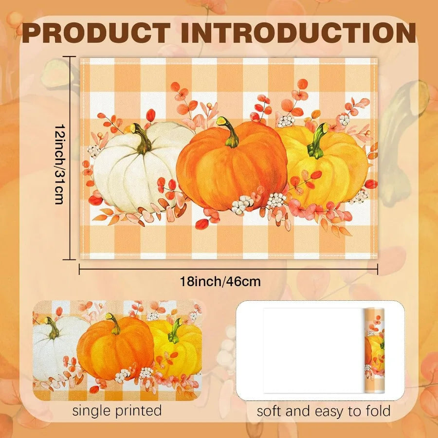 Set of 4 12x18 Inch Autumn Pumpkin Pattern Table Mats