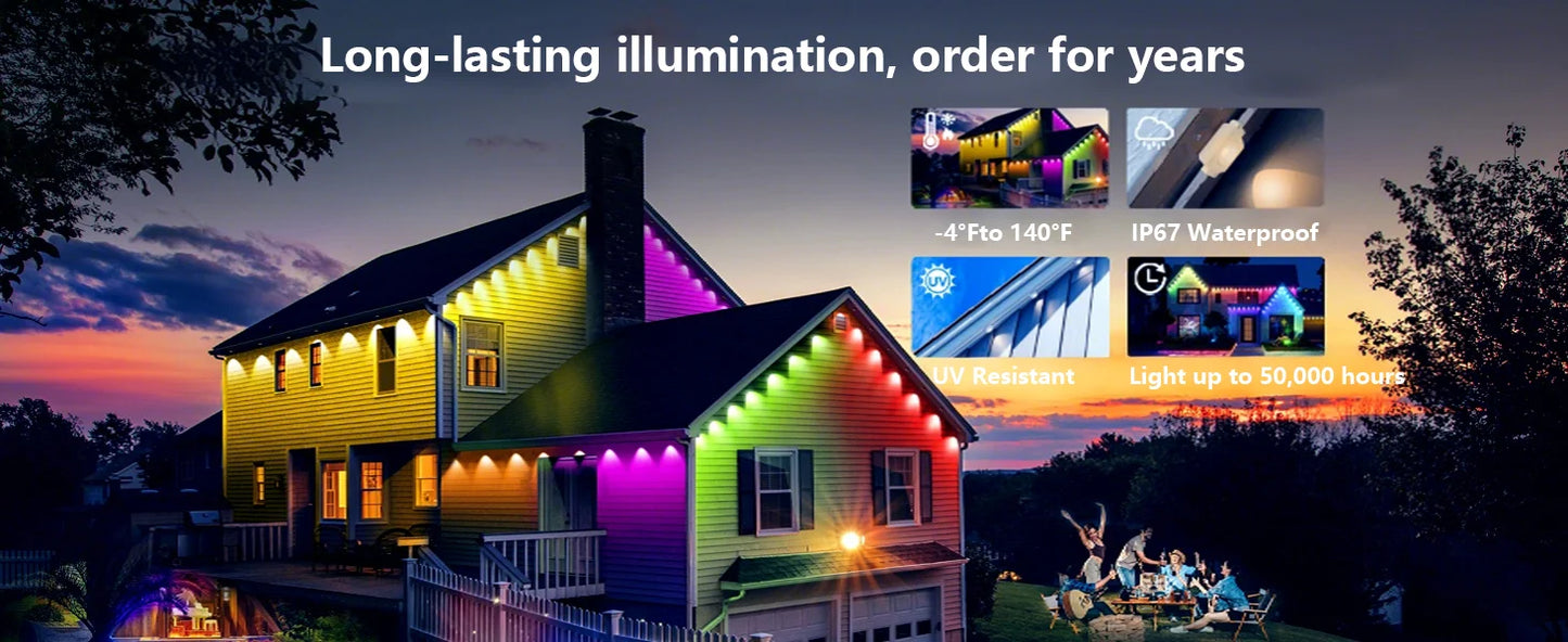 Smart Permanent Outdoor Lights for Eaves, IP67 Waterproof Light String with App Remote Control, Music Sync for House Roof Decor