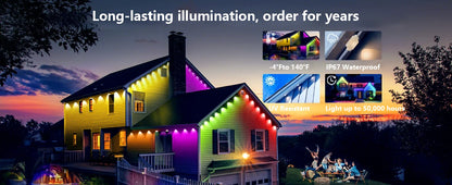 Smart Permanent Outdoor Lights for Eaves, IP67 Waterproof Light String with App Remote Control, Music Sync for House Roof Decor