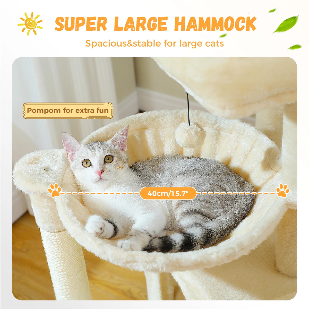 Large Cat Tree for Indoor Cats, Multi-Level Tower with Spacious Condos, Sisal Scratching Pad