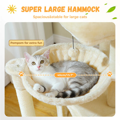 Large Cat Tree for Indoor Cats, Multi-Level Tower with Spacious Condos, Sisal Scratching Pad