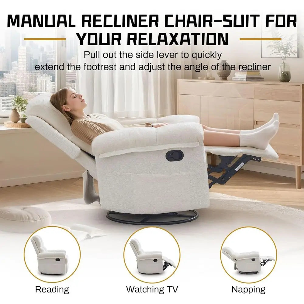 Swivel Rocker Recliner Chair, Small Recliners for Small Spaces, Upholstered