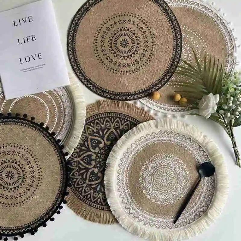Handmade Cotton Woven Placemats with Boho Rustic Theme with Modern Farmhouse Fringe for Kitchen Dining Table