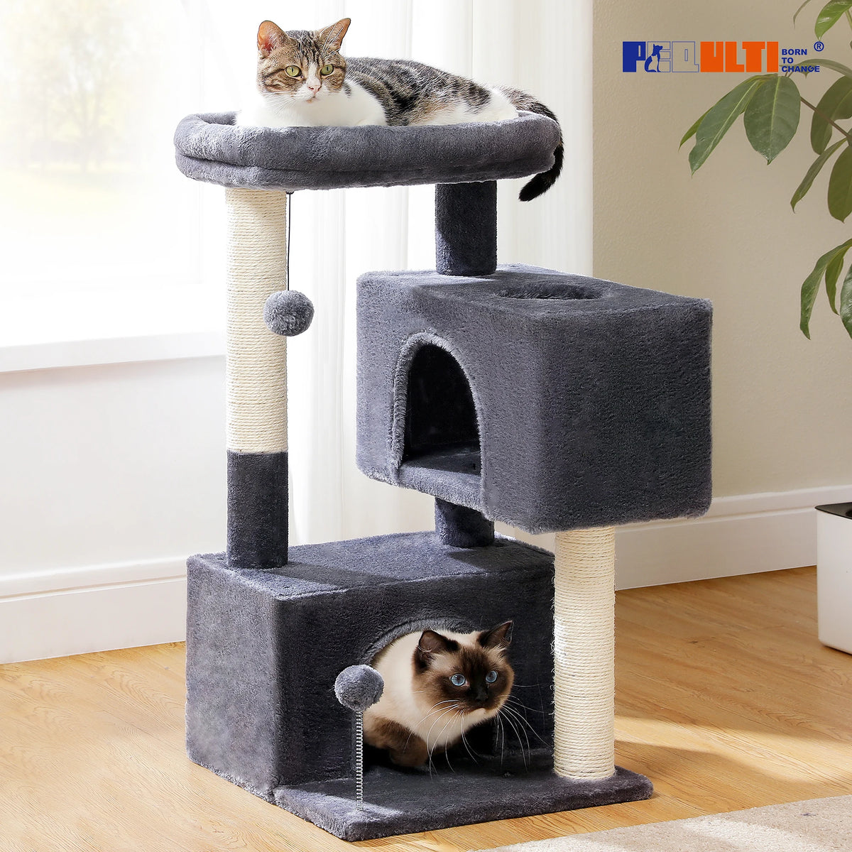 Large Cat Tree for Indoor Cats, Multi-Level Tower with Spacious Condos, Sisal Scratching Pad
