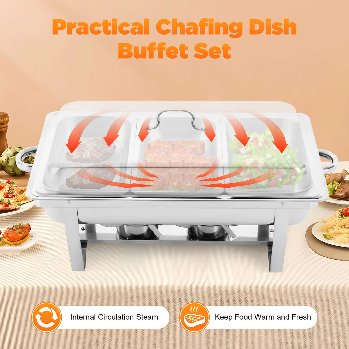 Stainless Steel Chafing Dish Buffet Set, Rectangular Catering Chafer