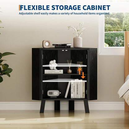 Farmhouse Corner Storage Cabinet with Adjustable Shelf, Industrial Wooden Corner Table