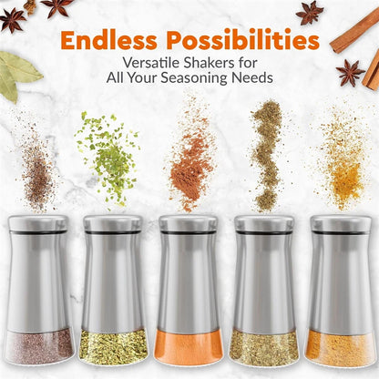 Glass Salt/Pepper Shakers, Stainless Steel Spice Dispenser with Adjustable Pour Holes, Kitchen Items