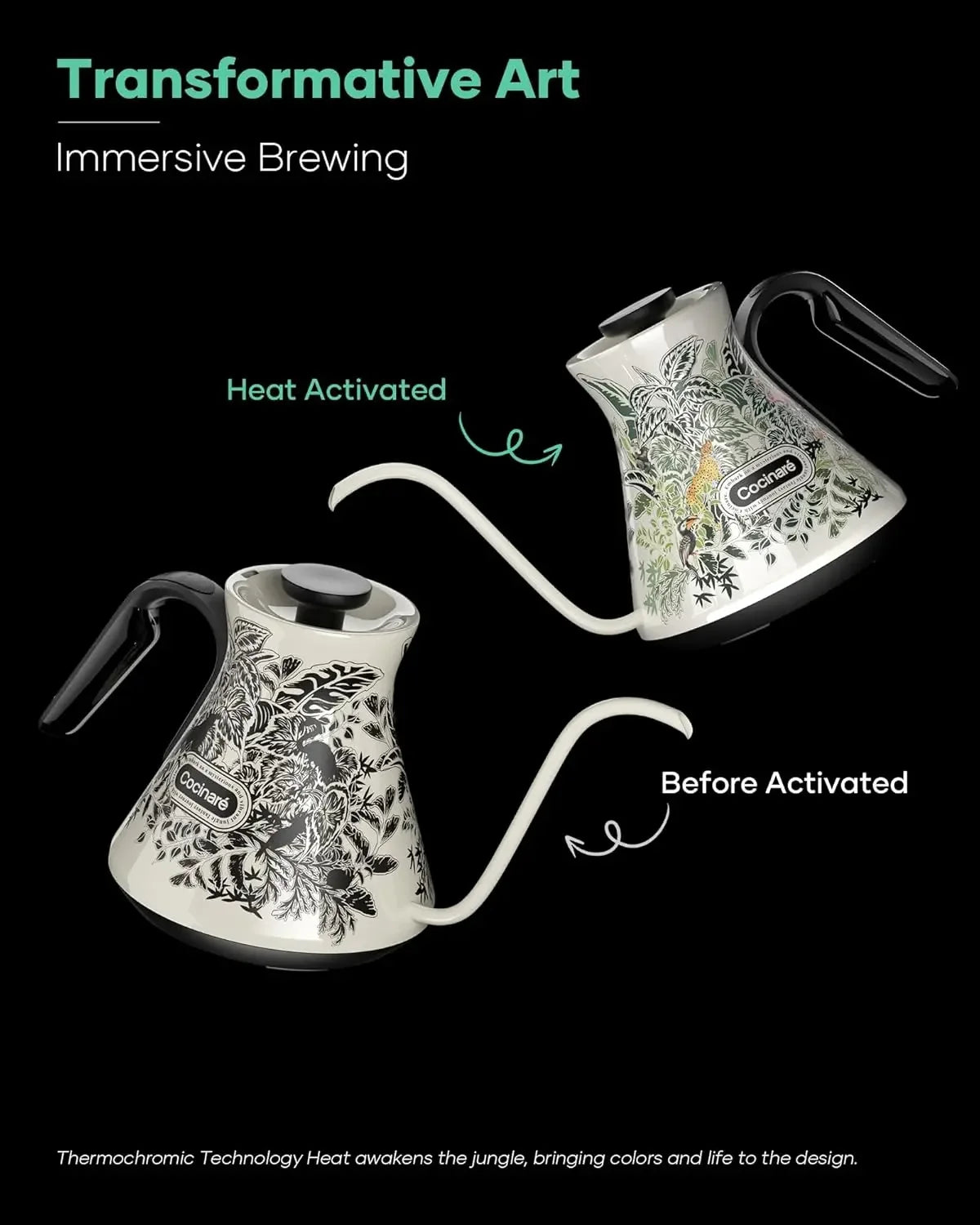 Electric Gooseneck Kettle with Color-Changing Design, for Pour-over Coffee & Tea
