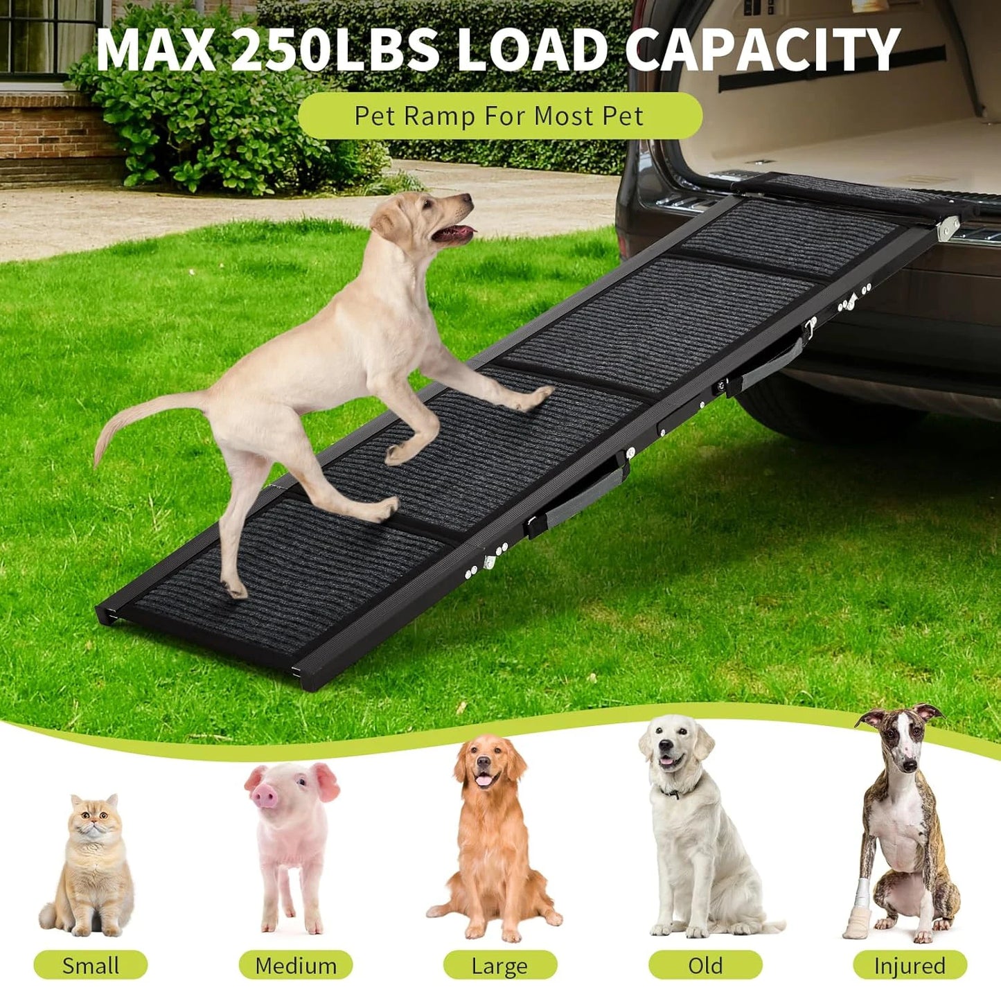 Upgraded Folding Dog Ramp For Cars With Non-Slip Surface, Portable