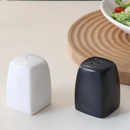 Japanese Simple Black White Ceramics Seasoning Bottle Set, Porcelain Pepper Shaker Salt or Spice