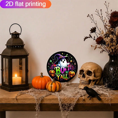 1 Piece Halloween-Themed Aluminum Decorative Sign 7.87* 7.87inch BOO Y'ALL Ghost Pumpkin Pattern Metal