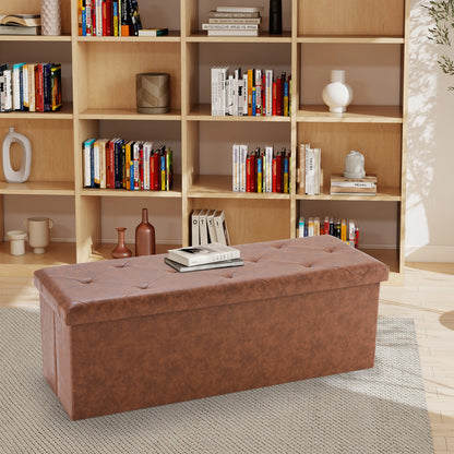 43 Inches Leather Folding Ottoman Storage Footstool, Toy Box, Load 660 lbs Foot Rest Stool For Living Room