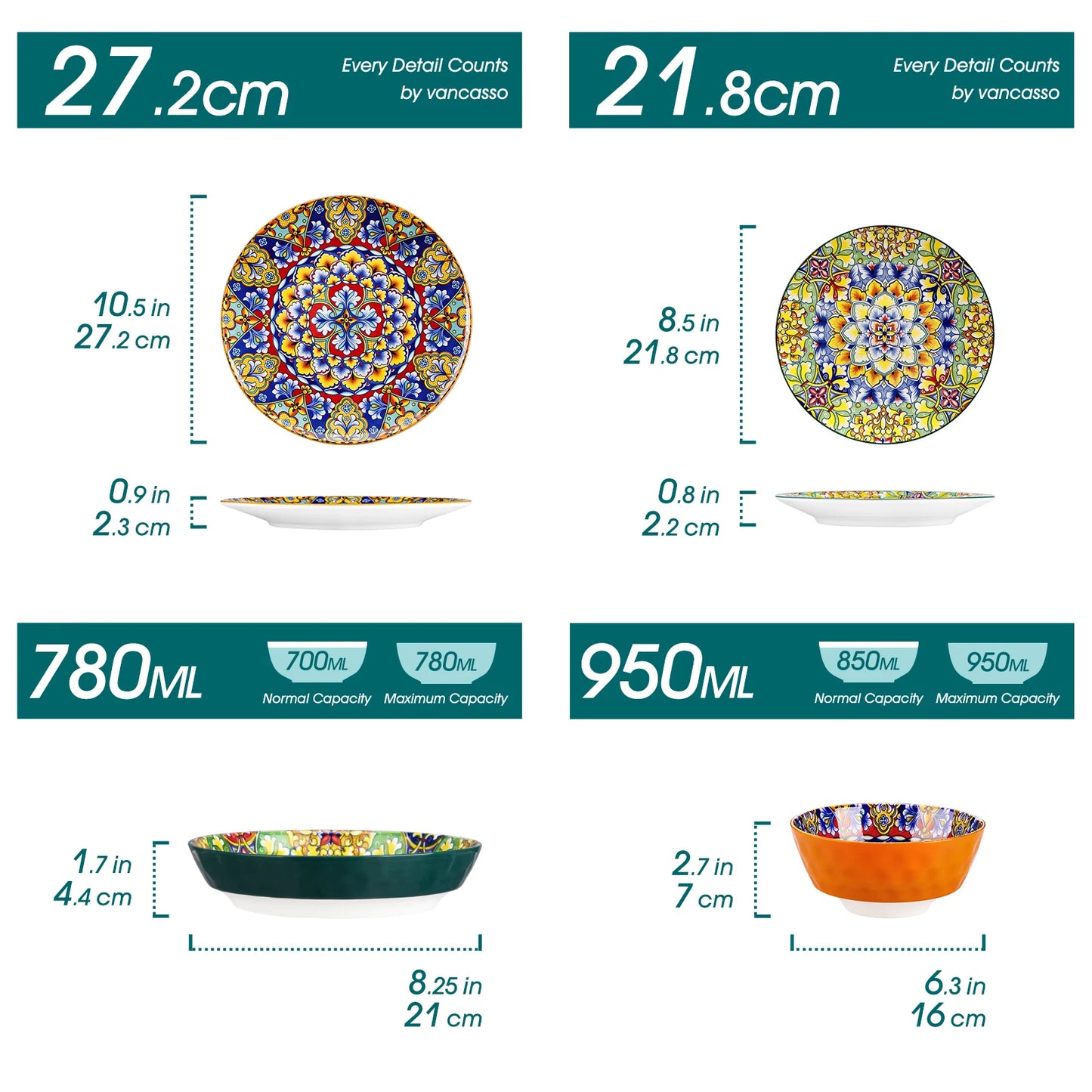 12/16/18/24 Piece Ceramic Dinnerware Set, Stoneware Bohemian Style
