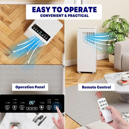 8,000 BTU Portable Air Conditioner, 3-in-1 Unit with Cooling, Dehumidifier & Fan, Remote Control