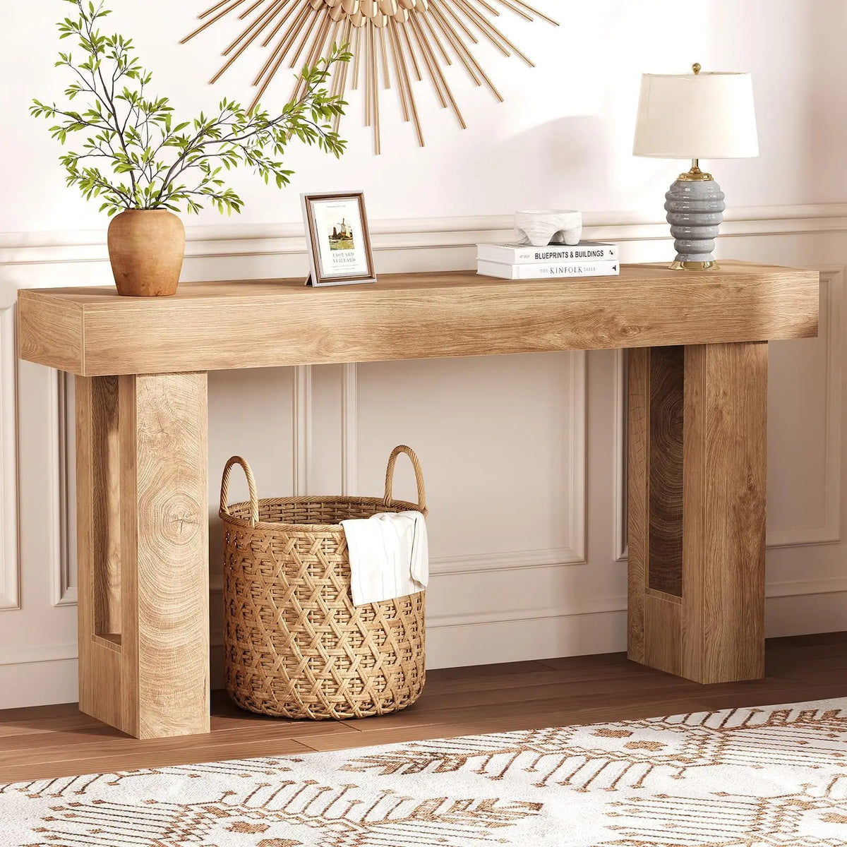 63 Inch Narrow Console Table For Entryway, Farmhouse Sofa Table Behind Couch, Long Wooden Hallway Table For Living Room Bedroom