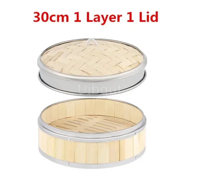 Bamboo Food Steamer basket with Stainless Steel Banding