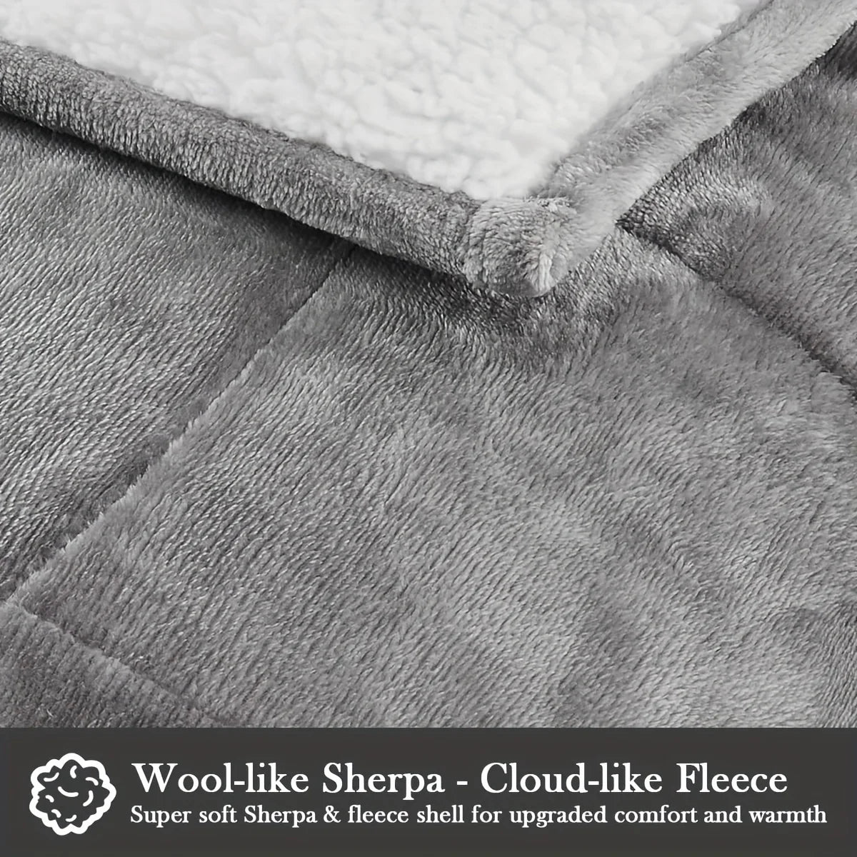 Cozy Fleece Weighted Blanket – 15 lb, Queen Size (60" x 80") – Gray Fuzzy Texture