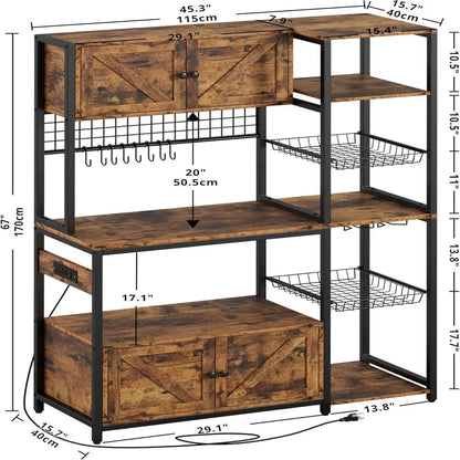 Bakers Rack with 2 Storage Cabinets and Power Outlet, Microwave Stand , Coffee Bar Cabinet