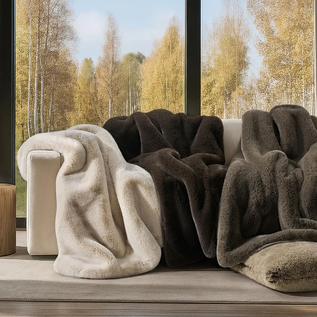 Faux Chinchilla Fur Throw Blanket, 60"x80", Birch Mink
