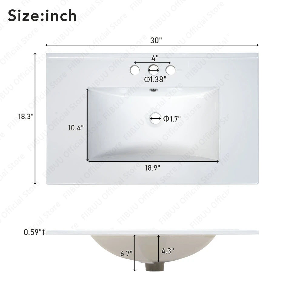 Bathroom Vanity Cabinet Combo, 30 Inch with Ceramic Sink, Soft-Close Doors, Solid Wood Frame, Waterproof for Small Bathroom Storage