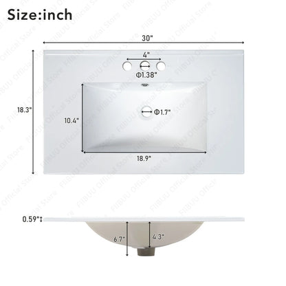 Bathroom Vanity Cabinet Combo, 30 Inch with Ceramic Sink, Soft-Close Doors, Solid Wood Frame, Waterproof for Small Bathroom Storage