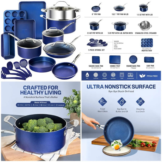 20 Pc Nonstick Kitchen Pots and Pans Cookware Set, with Cooking Utensils
